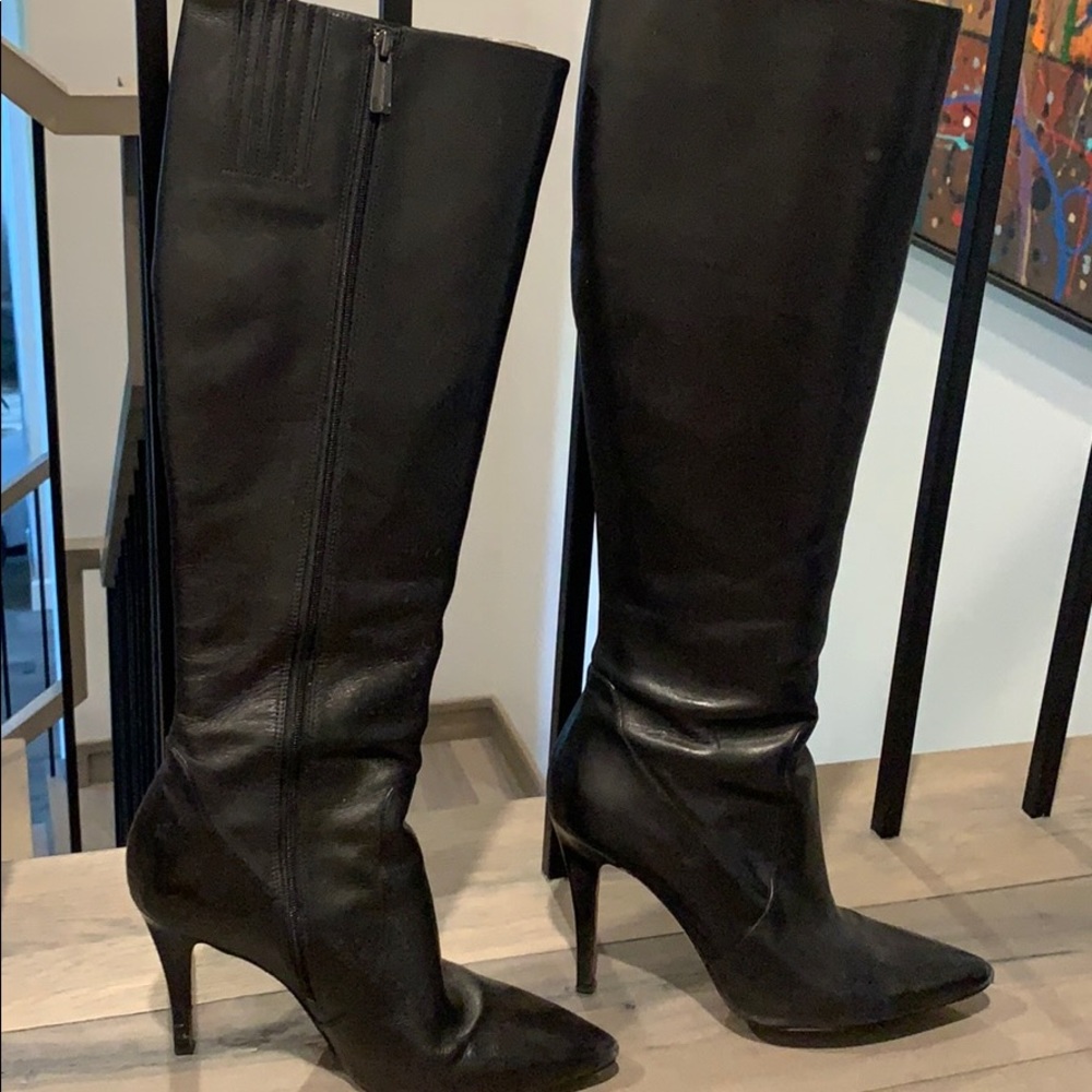 Tall black leather boots